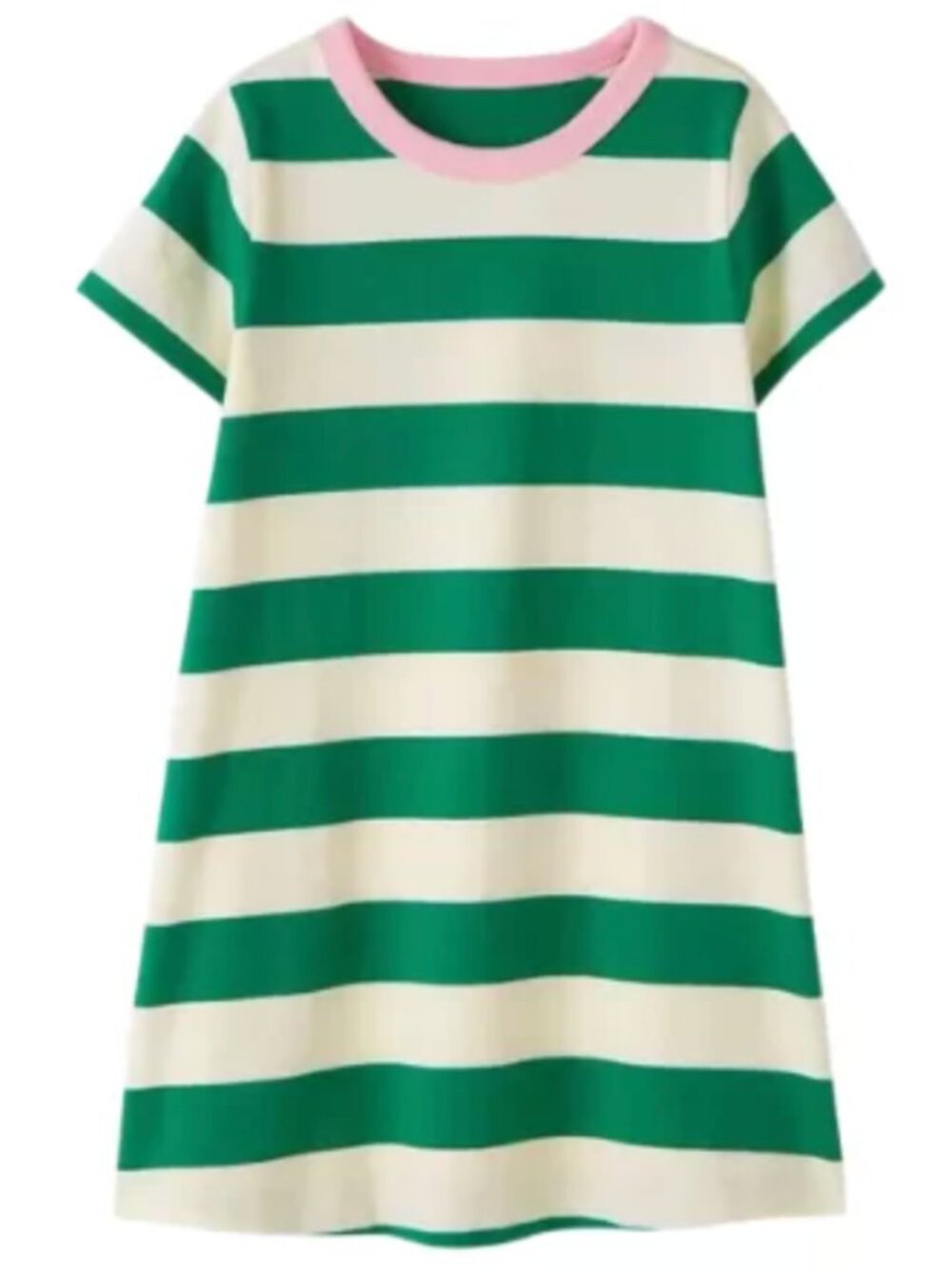 Hanna Andersson Green and Cream Striped Dress with Pink Neckline